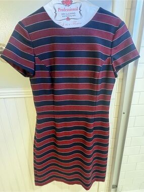 Brooks Brothers Women’s Short-Sleeve Striped Shift Dress - Burgundy and Navy